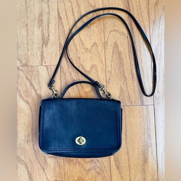 Vintage Coach Casino Bag 9924 Black Crossbody Leather Turn-Lock Top-Handle - Picture 3 of 9